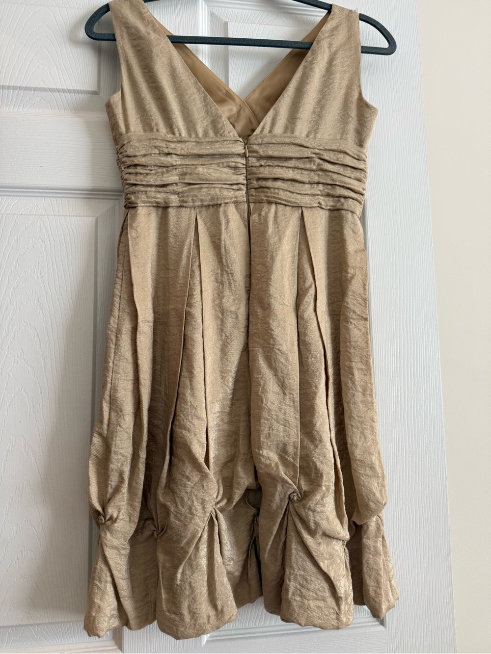 BCBGMaxAzria Gold V-Neck Ruched Waist Cocktail Dress - Picture 2 of 9